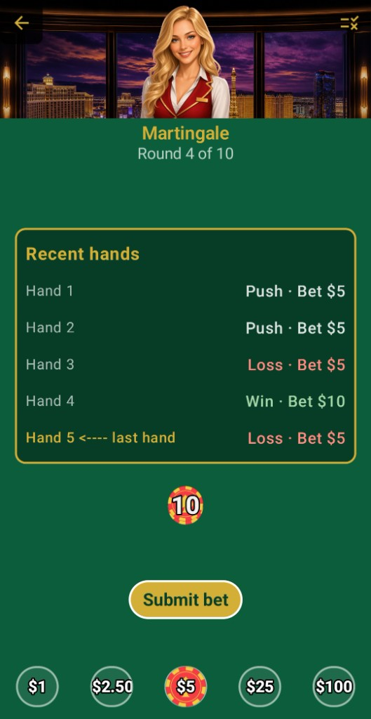 Betting systems comparison screen