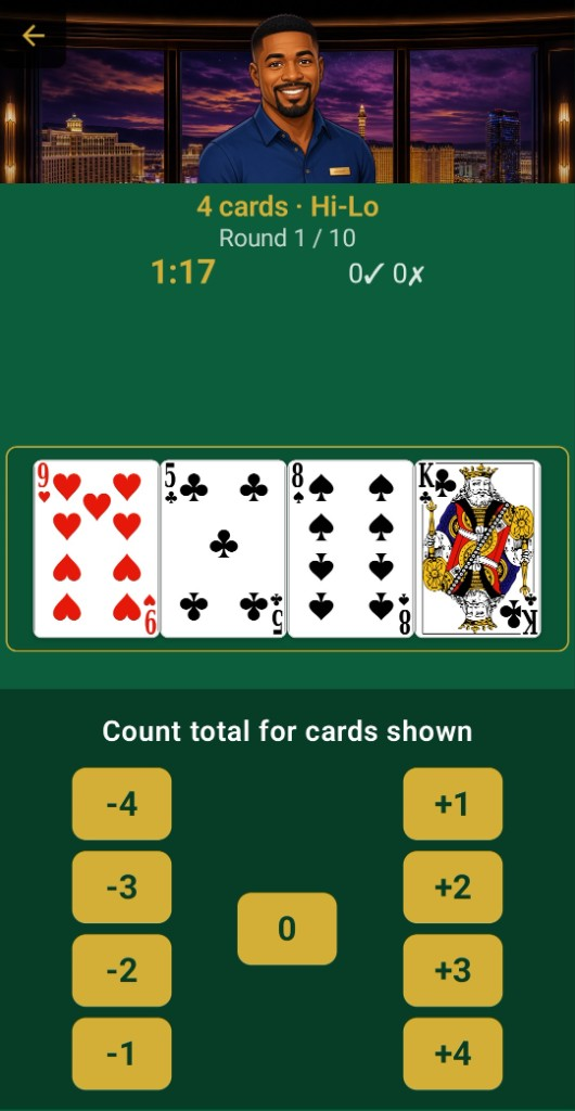 Card counting practice screen